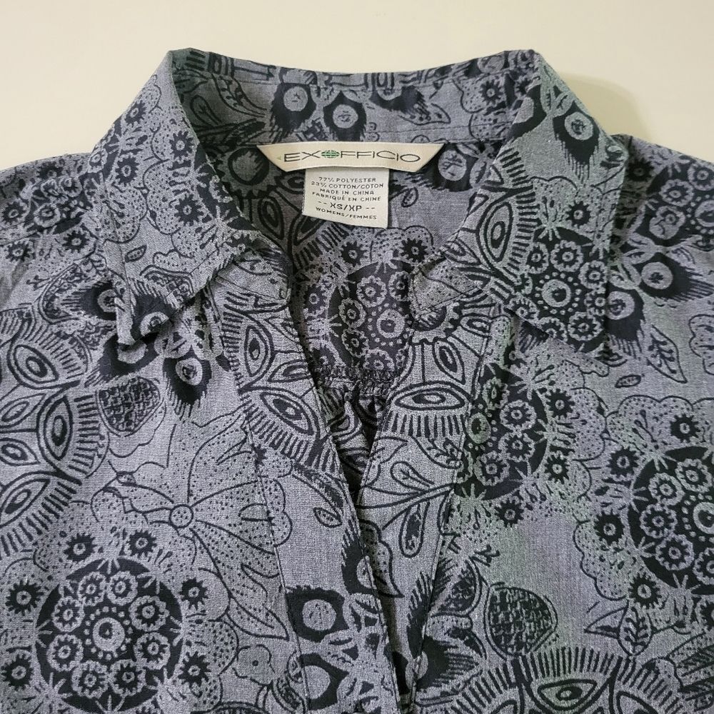 Exofficio Women's Gray Floral Sleeveless  V-neck Button-down Blouse - Picture 6 of 13